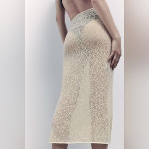 Elegant Cream Lace Midi Skirt